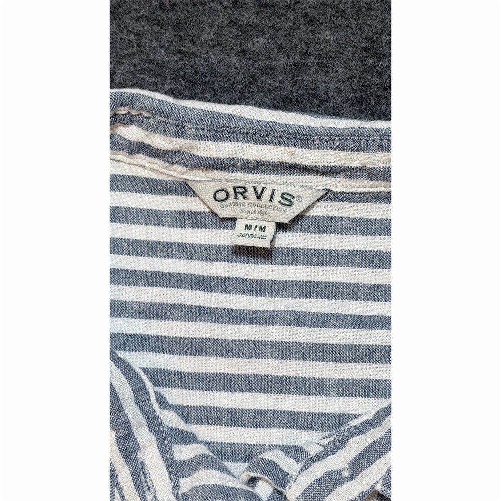 Orvis Shirt Womens Size M Blue & White Striped Button Front Collared Top - Picture 2 of 8
